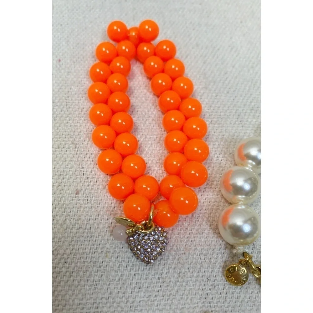 J Crew Crew Cuts Kids 3pc log Faux Pearl Necklaces, orange bracelet